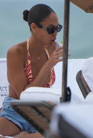 Joan Smalls - In a bikini at a beach in Miami Beach