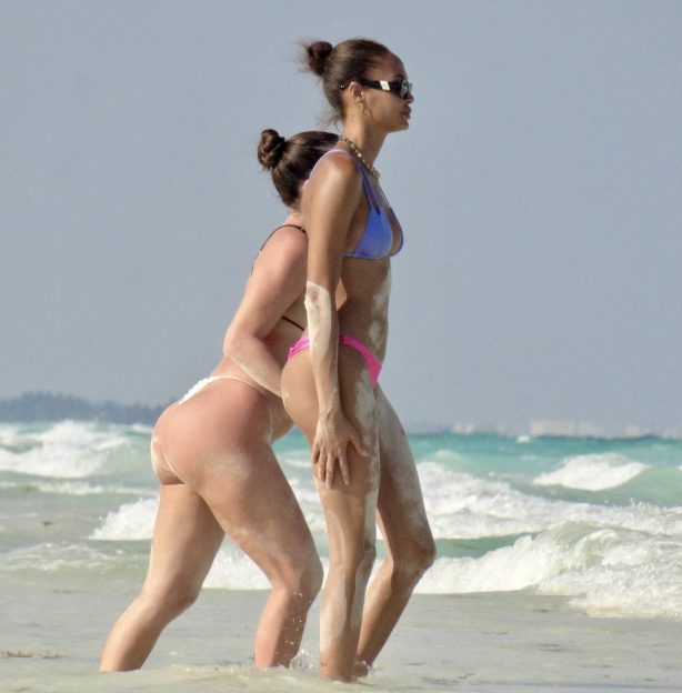 Joan Smalls - Seen at the beach in a bikini in Tulum - Mexico