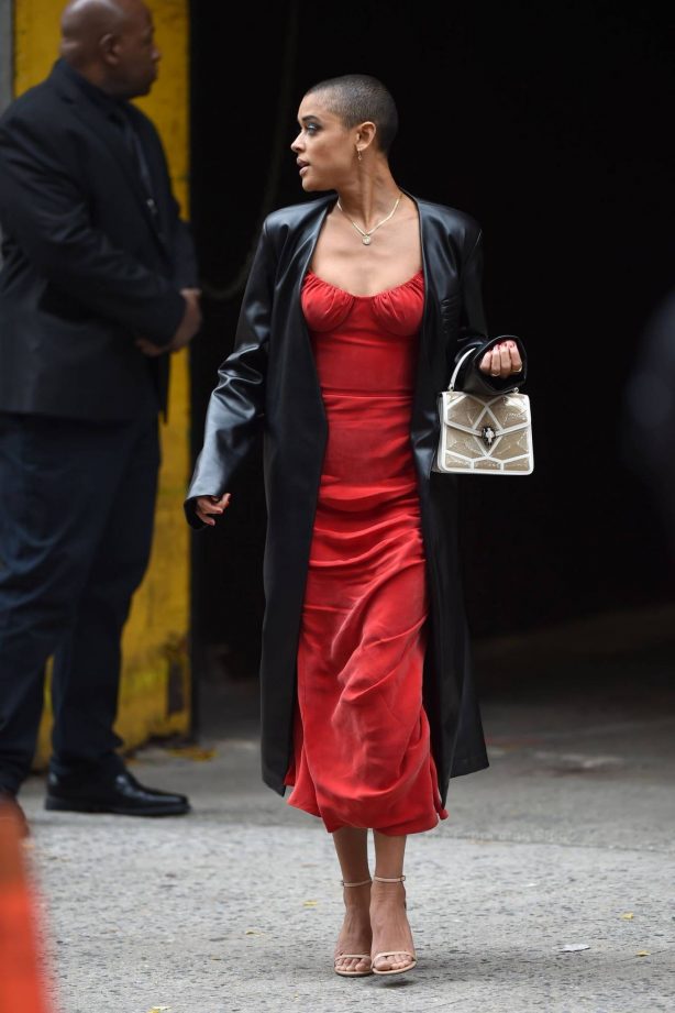 Jordan Alexander - In a red dress on the set in New York