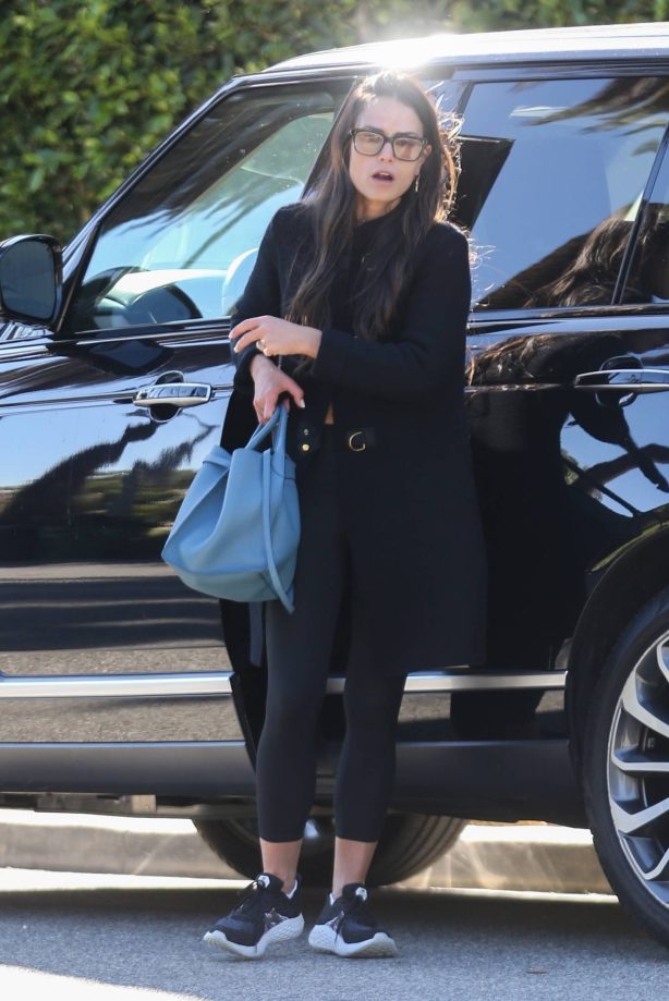 Jordana Brewster - In a black coat out in Santa Monica