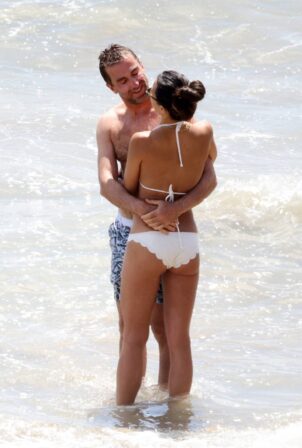 Jordana Brewster - In a white scalloped bikini on the beach in Santa Monica
