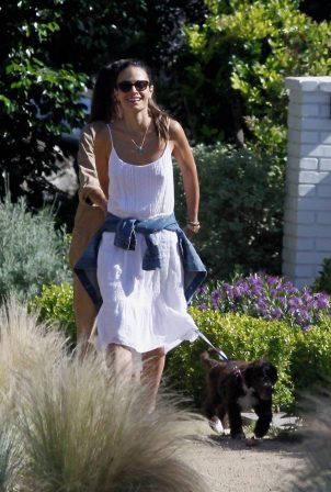 Jordana Brewster in White Dress - On a walk in Pacific Palisades