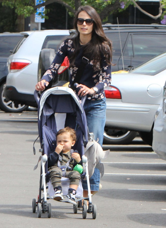 Jordana Brewster - Out with her son in Brentwood