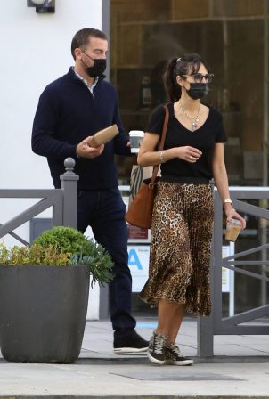 Jordana Brewster - Wears a leopard print skirt while out in Los Angeles