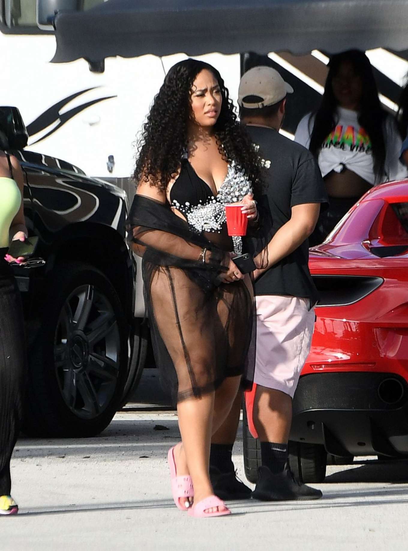 Jordyn Woods on the set of a music video in Miami. 