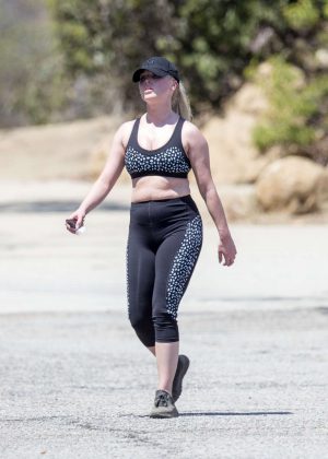 Jorgie Porter in tights works out in LA
