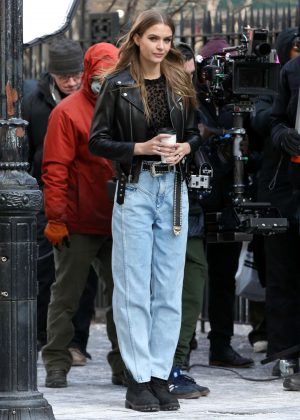 Josephine Skriver - Films a Maybelline commercial in New York City