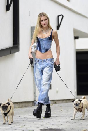 Joy Corrigan - In a denim during a dog walk in Los Angeles