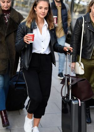 Julia Goulding with Mollie Winnard - Seen at Train Station In Manchester