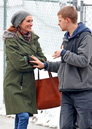 Julia Roberts and Lucas Hedges on the set of 'Ben Is Back' in NY
