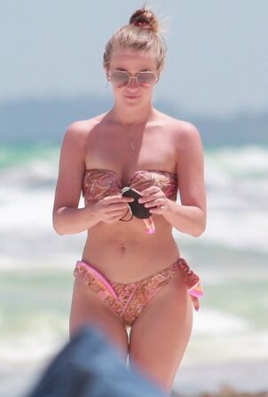 Julianne Hough - In a patterned bikini on the beach in Tulum