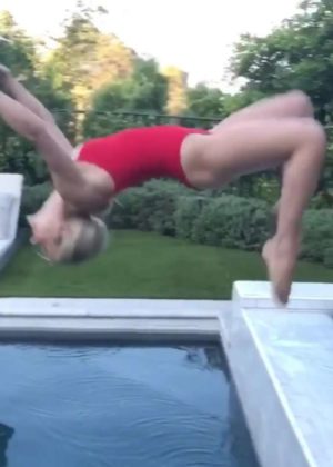 Julianne Hough - In Red Swimsuit at a pool