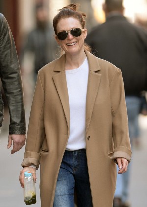 Julianne Moore in Long Coat and Jeans out in New York