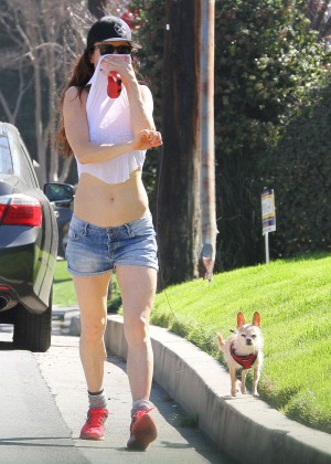 Juliette Lewis in Shorts Walking her Dog in Studio City