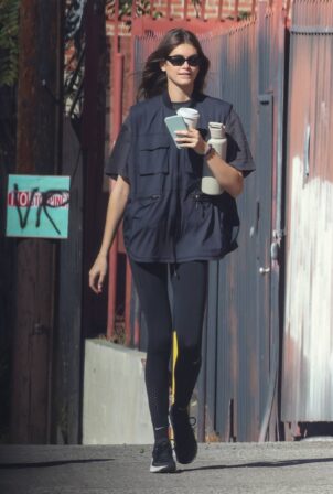 Kaia Gerber - Brings out a utility vest for a coffee run in Los Feliz