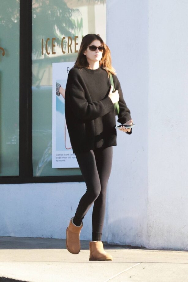 Kaia Gerber - In a black sweatshirt stopping to get juice from Maru Cafe in Los Feliz