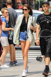 Kaia Gerber in Denim Shorts - Out and about in New York City