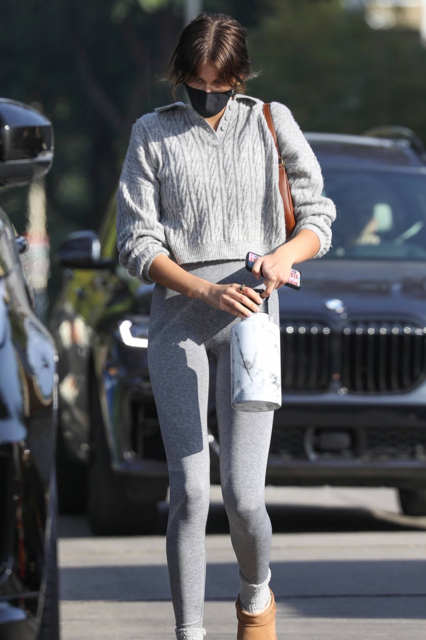 Kaia Gerber - In grey leggings seen after workout in Los Angeles.