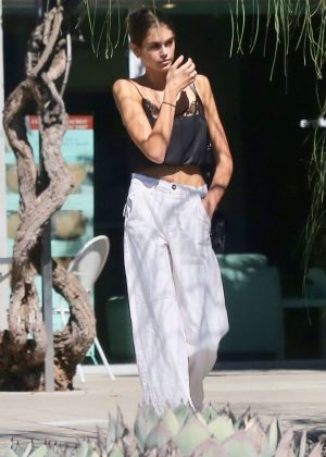 Kaia Gerber in White Pants - Shopping in Malibu