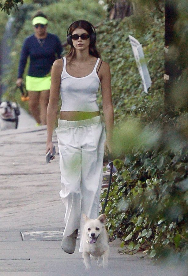 Kaia Gerber - On a dog walk in Los Angeles