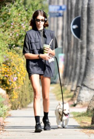 Kaia Gerber - Seen during dog walk in Los Angeles