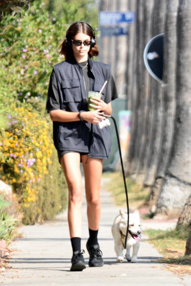 Kaia Gerber - Seen during dog walk in Los Angeles