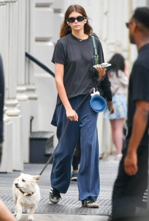Kaia Gerber - Seen with her dog in New York City