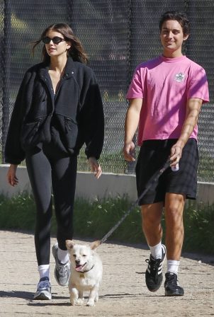 Kaia Gerber - Walk in the park alongside a friend and her pooch in Los Angeles