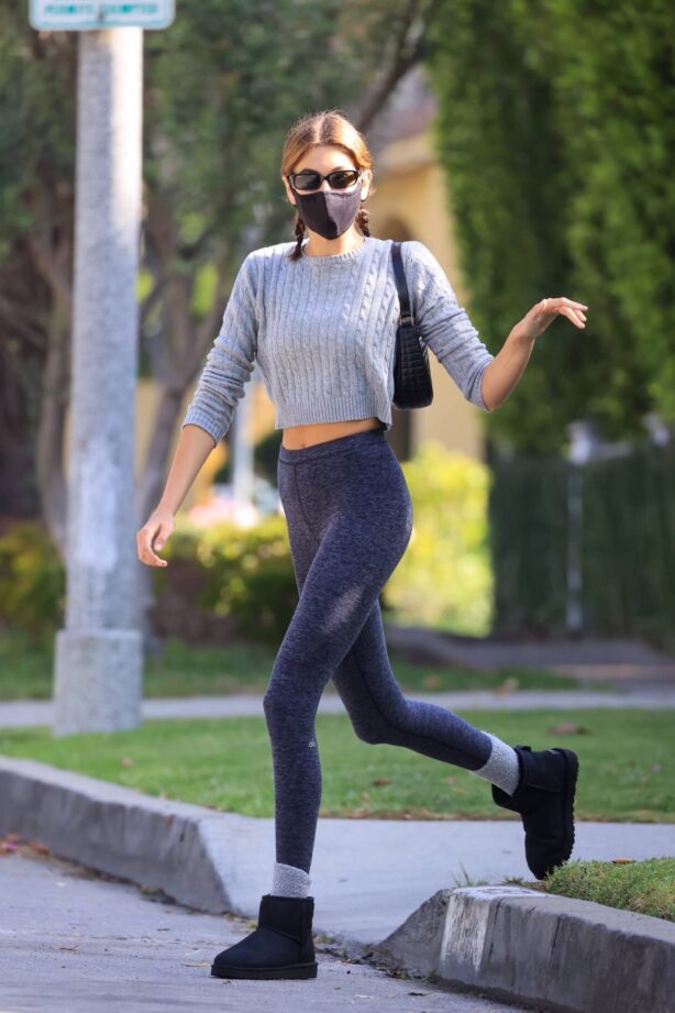 Kaia Gerber - Wearing a grey cropped sweatshirt in West Hollywood