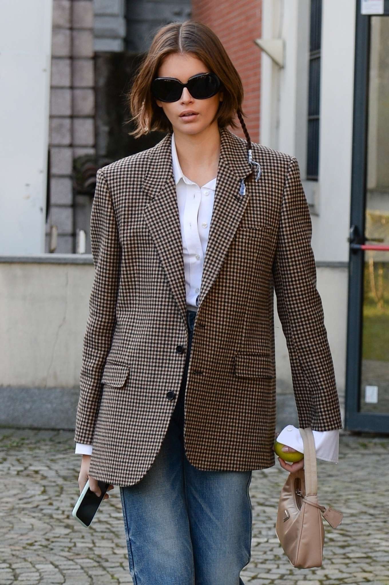 Kaia Gerber – Wears oversized blazer during Milan Fashion Week Fall ...