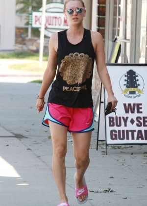 Kaley Cuoco in Pink Shorts Leaving Yoga Classes in LA