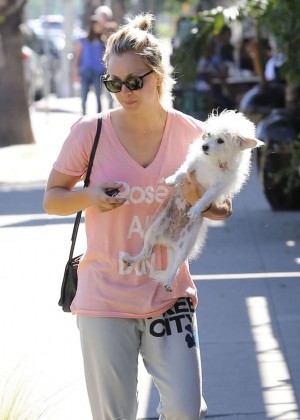 Kaley Cuoco walking her dog in Sherman Oaks