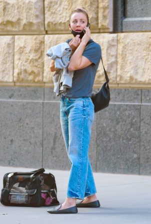 Kaley Cuoco - With her dog Dumpy out for walk in New York