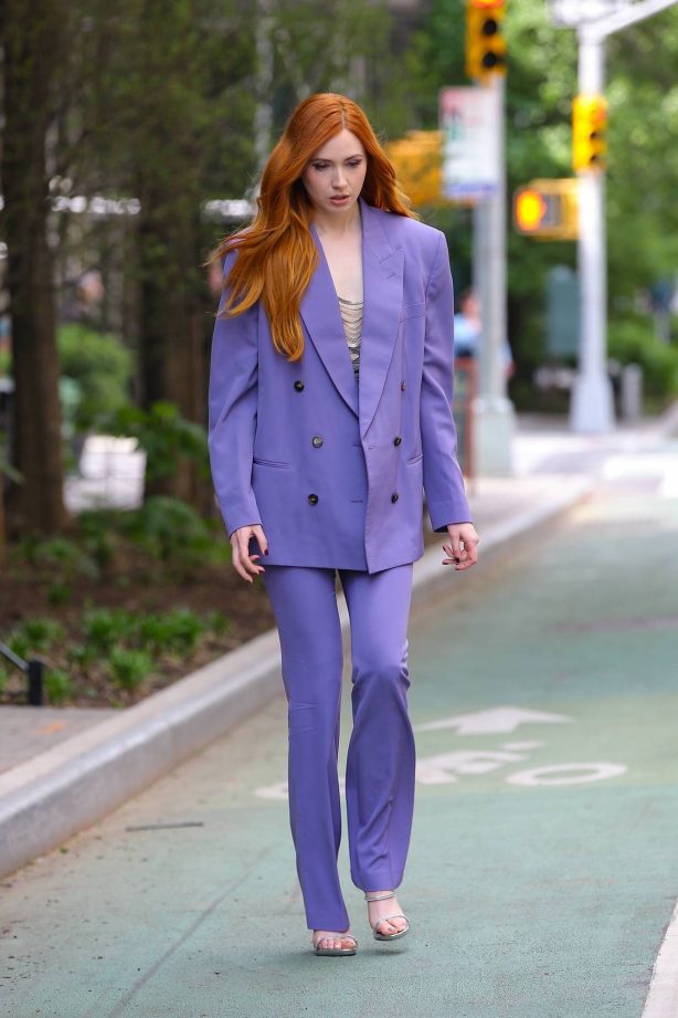 Karen Gillan - In a purple suit while out promoting her work in New York