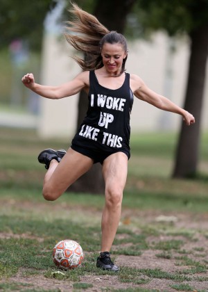Karina Smirnoff - Playing soccer at a park in Beverly Hills