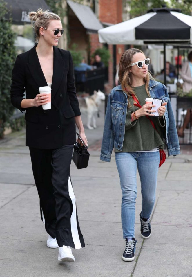 Karlie Kloss and Jennifer Meyer at Alfred Coffee in Los Angeles