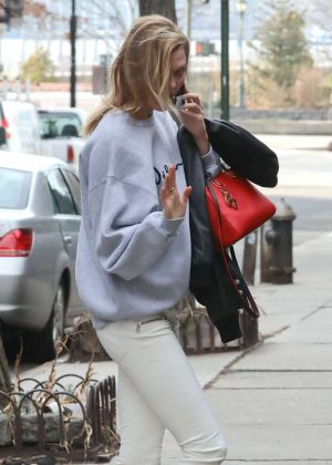 Karlie Kloss in Beige Pants Out in NY