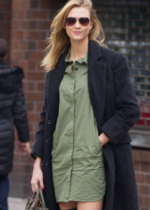 Karlie Kloss in Green Dress out in NYC