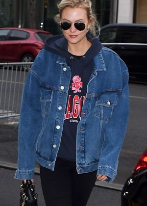 Karlie Kloss in Jeans Jacket - Arrives in Paris