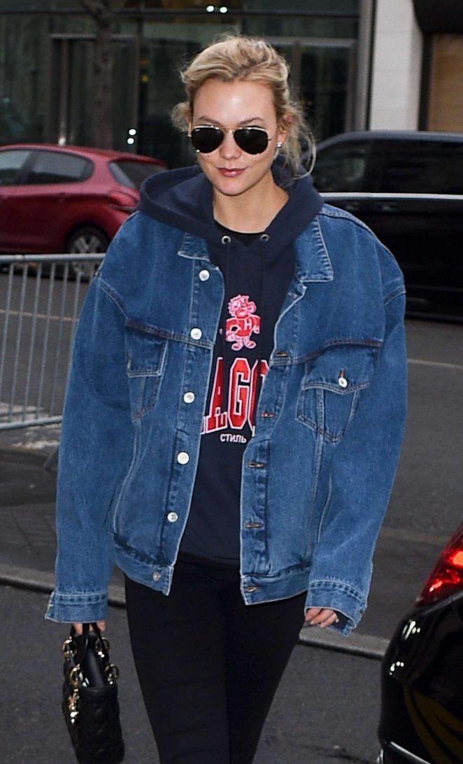 Karlie Kloss in Jeans Jacket - Arrives in Paris