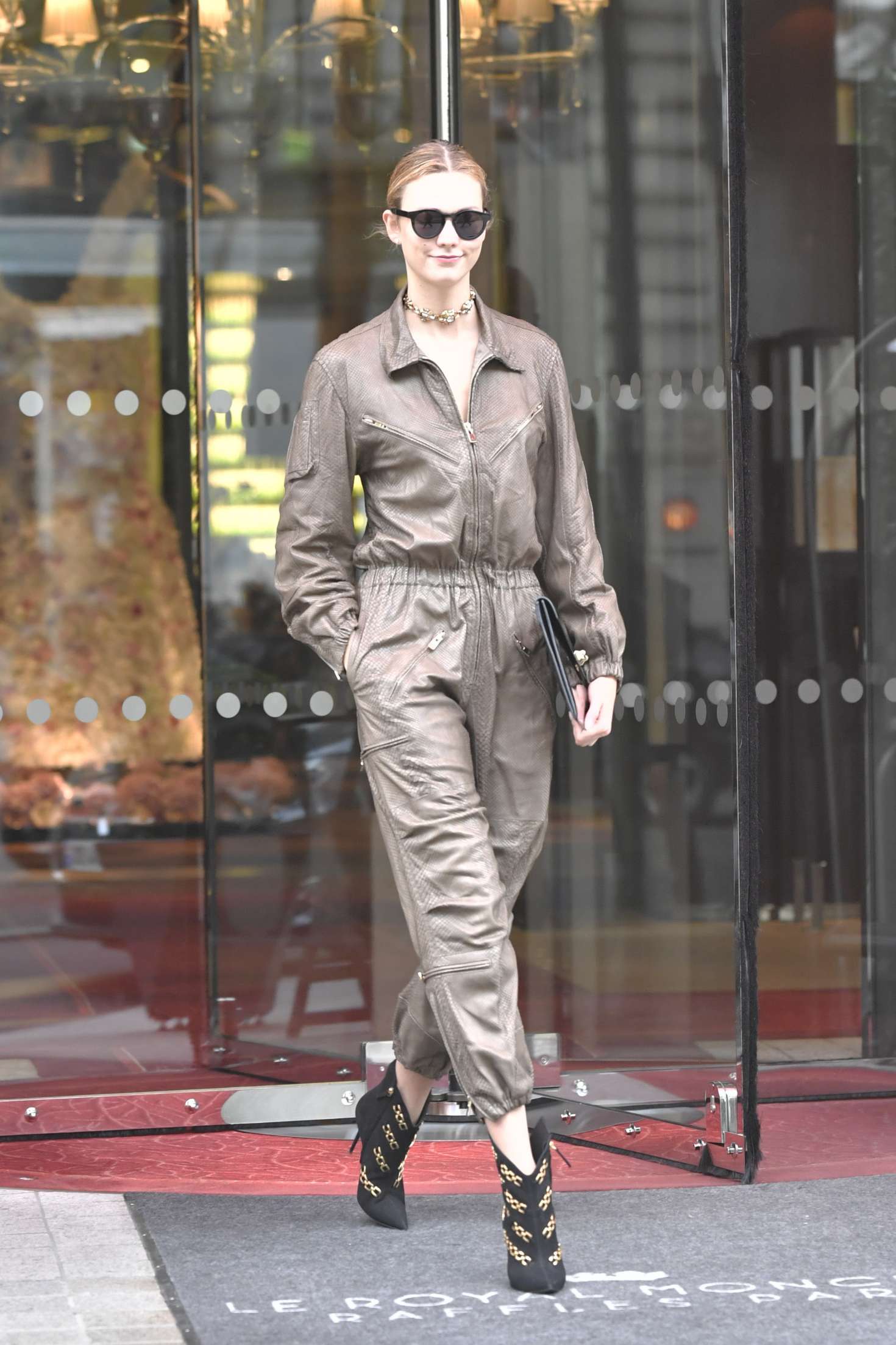 Karlie Kloss in Jumpsuit Leaving her hotel in Paris