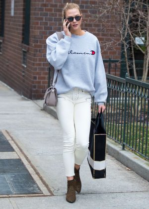 Karlie Kloss in White Pants out in New York City
