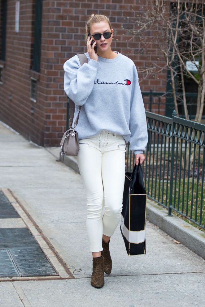 Karlie Kloss in White Pants out in New York City
