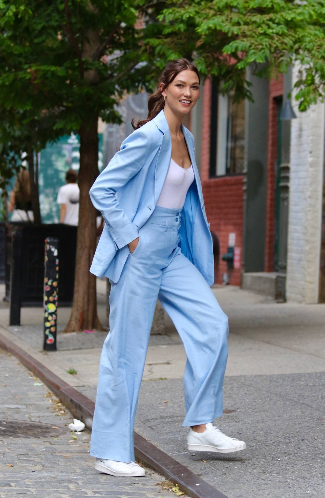 Karlie Kloss 2022 : Karlie Kloss – Is seen in a light blue suit in Manhattan’s SoHo area-03