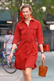 Karlie Kloss - Wearing a Red Dress in NYC