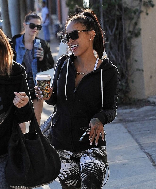 Karrueche Tran grabs some coffee at Alfreds in West Hollywood