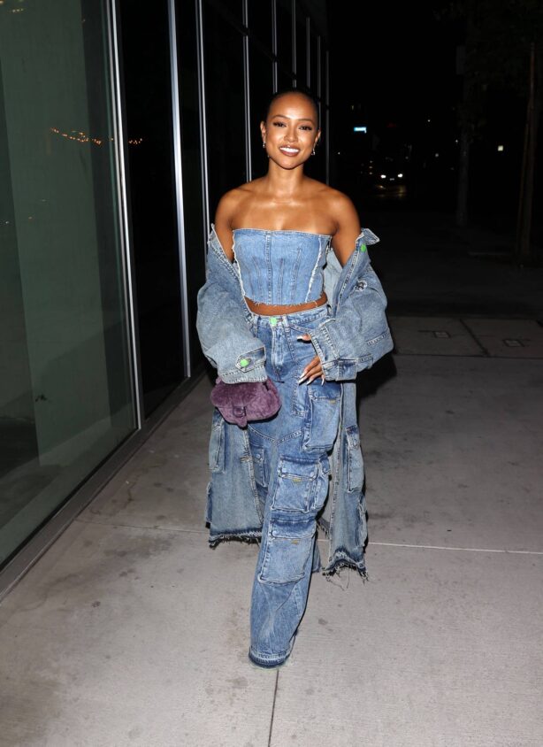 Karrueche Tran - In an all denim outfit at 'Mr. T' Restaurant in Hollywood
