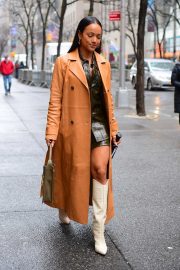 Karrueche Tran in Leather Trench Coat - Out in NYC