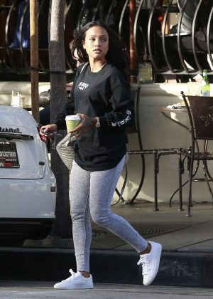 Karrueche Tran in Tights at Urth Caffe in West Hollywood
