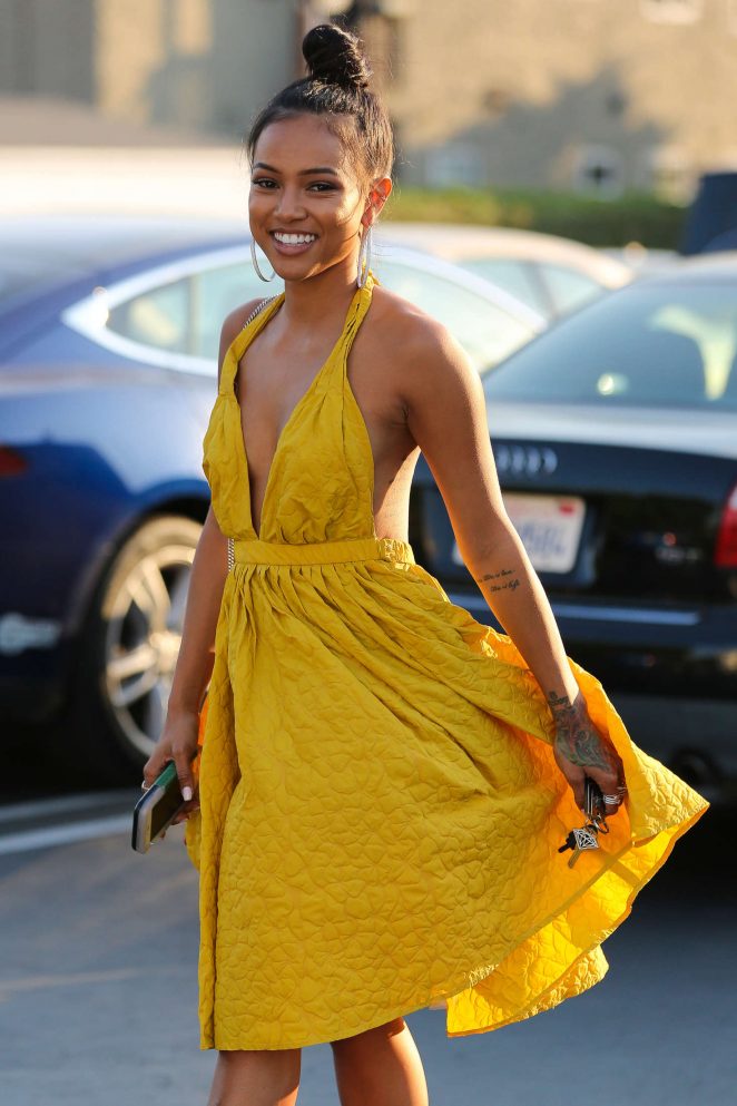 Karrueche Tran in Yellow Dress at Fred Segal in West Hollywood